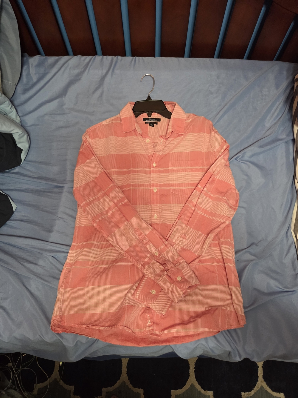 Marc Anthony Coral Pink Plaid Button-Down Shirt Size Medium